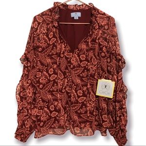 NWT - CeCe Lava Flower Ruffle Blouse